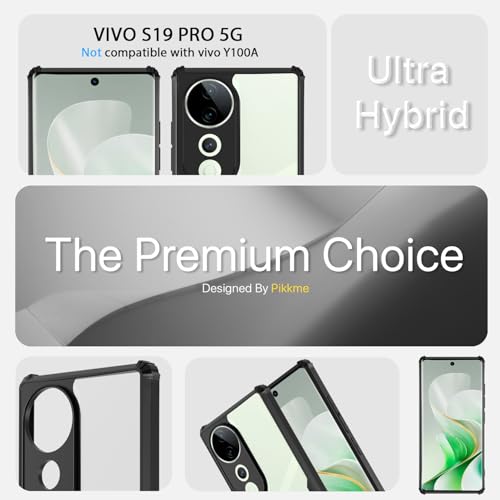 Image of Pikkme Crystal Clear Transparent Back | Ultra Hyrbid | Full Camera Protection | Raised Edge | Bumper Back Case for Vivo V40 5G / V40 Pro 5G / T3 Ultra 5G (Black)