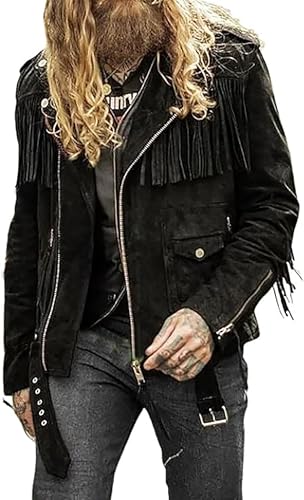 Mens Suede Leather Jacket Western Wear Cowboy Coat Fringe Jacket