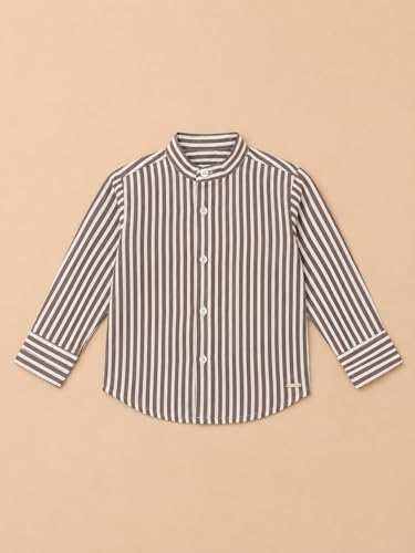 Image of A.T.U.N. (ALL THINGS UBER NICE) Boys 100% Cotton Band Collar Shirt | Soft Fabric with Button Front Style & Roll-Up Sleeves | Comfortable Casual Kids Shirt