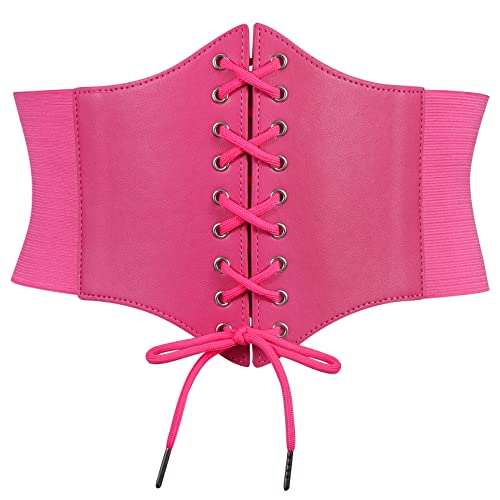 SANSTHS Wide Corset Belt for Women Lace-up Renaissance Corset Hight Waist Elastic Belt for Halloween Costume Parties