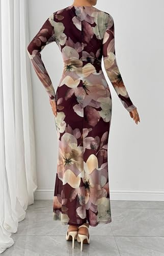 BTFBM Wedding Guest Dresses for Women Fall Fashion 2025 Bodycon Long Sleeve Boho Mesh Party Cocktail Floral Maxi Dress3