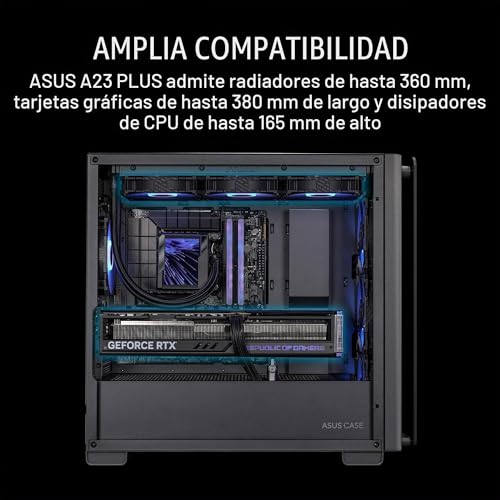 Caja Micro-ATX con ventiladores ARGB ASUS A23 Plus compatible con radiador de 360 mm 4