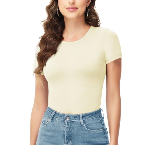 TNNZEET Bodysuits for Women - Black Bodysuit Women Tops Round Neck T Shirts for Women Fashion Body Suit Going Out Tops