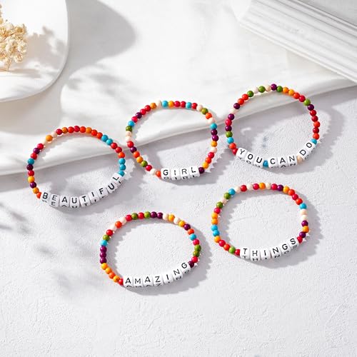 M MOOHAM Bracelets for Women Girls - Friendship Colorful Beaded Bracelets Sets for Women Sister Teen Girls Kids Colorful Bead Stretch Stackable Toddler Preppy Bracelet for Teenage Girl Jewelry Gifts3