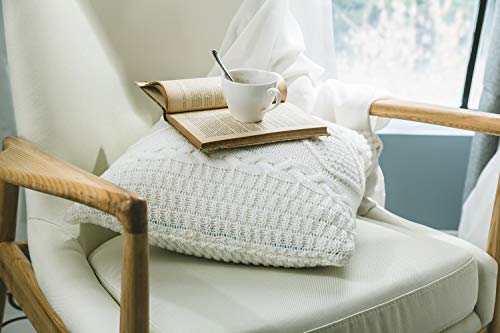 Dokot Cable Knit Throw Pillow Cover, Decorative Square Warm Cushion Case With Diamond Check Pattern For Home Office Car Sofa, 18 X 18 Inch, Cream #TOP1