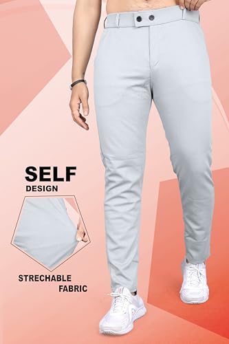 Image of Mehrang Men's Slim Fit Casual Trousers, Black, Cotton Blend, Side Pockets