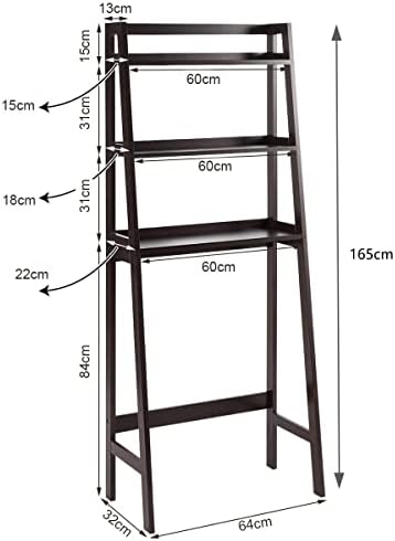 CASART 3-Tier Bathroom Shelving Units, Over-The-Toilet Tall Storage Shelf, Wooden Floor Standing Organizer Rack for Toilet, Balcony and Laundry Room (Dark Brown)