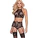 Produktbild Luckycat Damen Spitze Nachtwäsche Nachthemd Pyjama Negligee Baumwolle Schlafanzüge Mit Verstellbaren Trägern (Schwarz, X-Large)