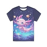 Xhuibop Cute Axolotl Shirts for Girls 9-10 Years Short Sleeve Summer T-Shirts Kids Casual Clothes Anime Style Graphic Printed Tees for Outdoor, School, Athletic