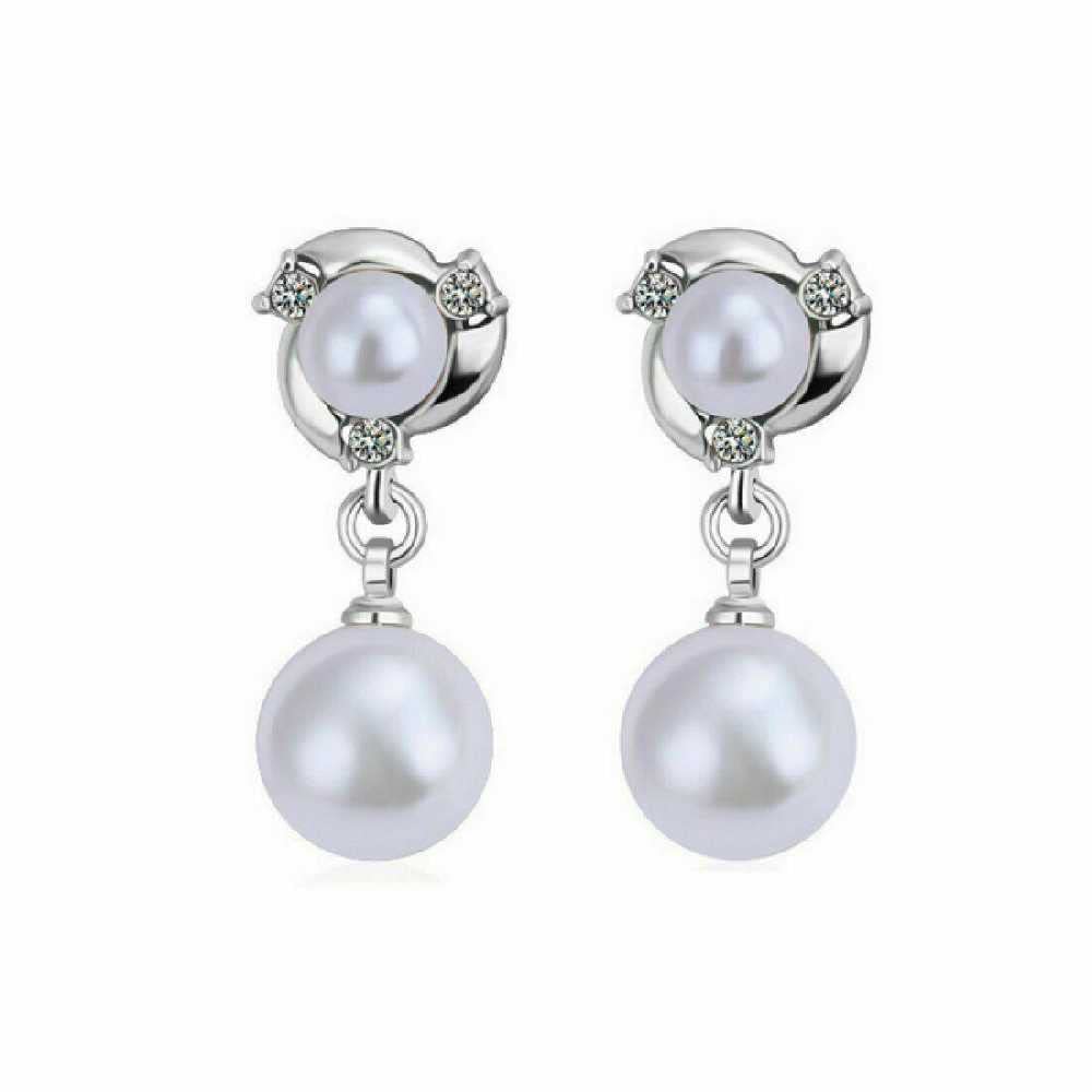 Sponsored Ad - Women's Stainless Steel Silver Pearl Dangle Drop Earrings With Zircon