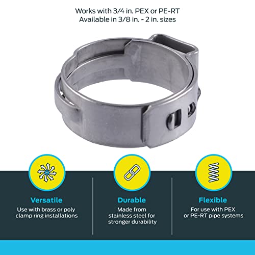 Image of SharkBite 3 /4 Inch Clamp Ring, Stainless Steel Plumbing Fitting, PEX Pipe, PE-RT, UC955A