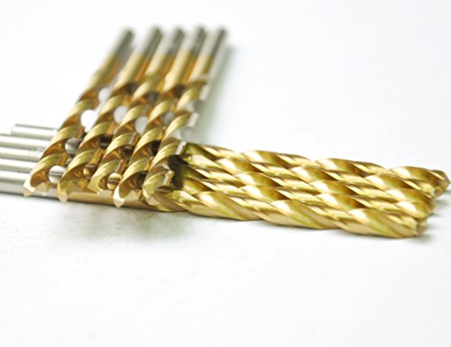 DRILLFORCE HSS Jobber Length 10 PCS,1/4" x 4"Titanium Coated Twist Drill Bits, Metal Drill, Ideal for Drilling on mild Steel, Copper, Aluminum, Zinc Alloy etc. Pack in Plastic Bag (1/4)