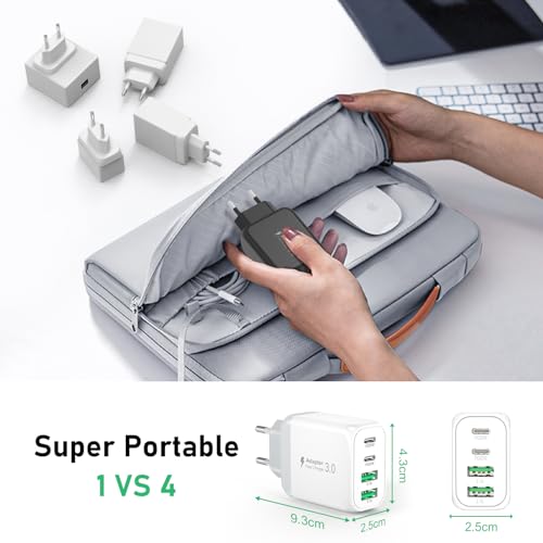 Ładowarka USB C, Cshare 40 W 4-portowa z szybką ładowarką PD QC3.0, do iPhone'a 15/14/13/12/11/XR/Plus, iPada, Galaxy S24 S23 Ultra, tabletu, urządzenia z systemem Android, telefonu– adapter – czarny