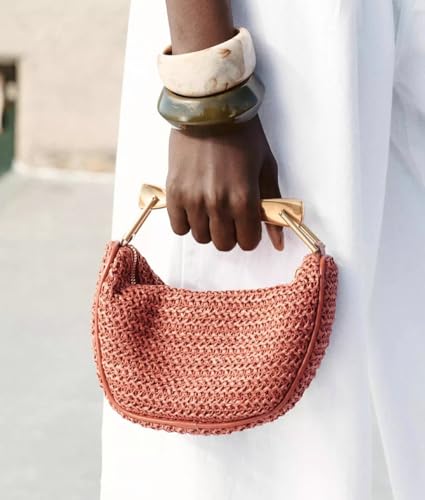 Straw Tote Bag Purse for Women Mini Beach Crossbody Handbag Metal Top Handle Clutch Summer Purse Shoulder Bag Woven Handbag2