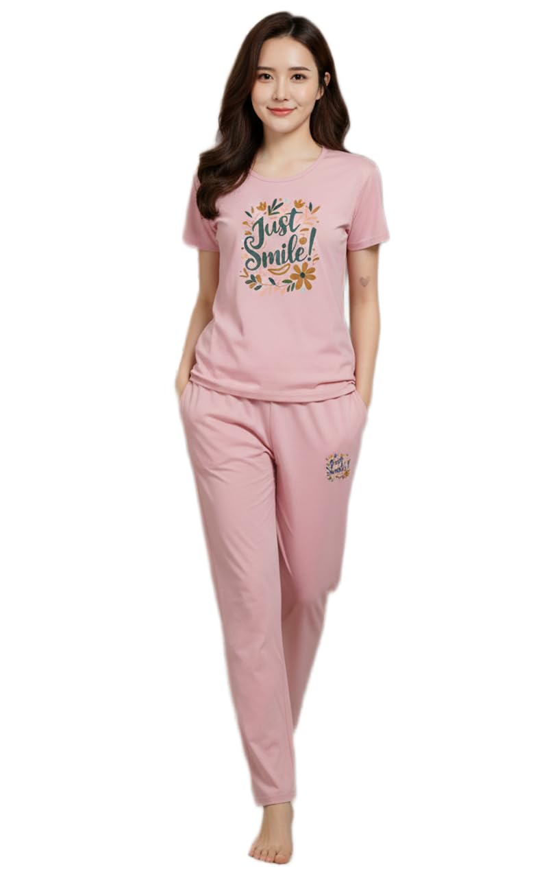 keenuu Cotton Night Suit for Women Girls | Women's Cotton Printed Night Suit Set of T-Shirt & lower, Night wear Dress, Relaxed wear for Women | Girls-picture-20