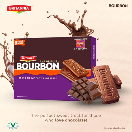 Image of Britannia The Original Bourbon Chocolate Creme Biscuits Family Pack, Classic Chocolate Sandwich Cookies, 800g (28.22 oz / 1.76 lb), 8 Packs Inside