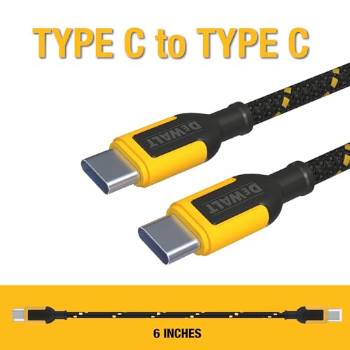 DEWALT Heavy Duty Short USB C to USB C 60W Cable 2Pack (6in) Durable Type C Fast Charging Nylon Braided Cord, Compatible with iPhone 17/16/15 Series, Android Samsung Galaxy S24/S23/S22/ Ultra