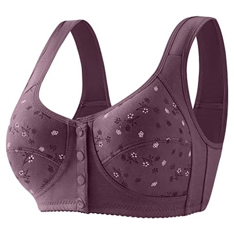 Xmiral Women Full Cup Print Thin Underwear Plus Size Front Button Wireless Sports Lace Bra Breast Cover Large Size Bras Seamless Sports Bras Grey Cover