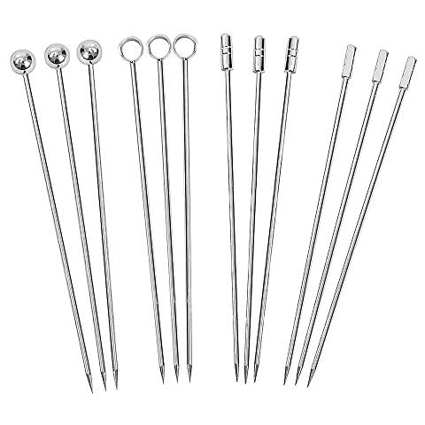 Cocktail Picks Reusable Stainless Steel Martini Picks Set Fruit Stick Toothpicks, Drink Skewers Fruit Garnish Swizzle Sticks for Olive Skewers, Cocktails, and Bloody Mary Set of 12 Cover