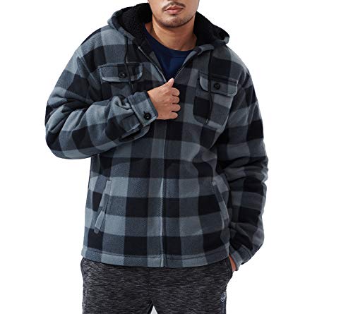 Yasumond Mens Sherpa Hoodie Flannel Plaid Jacket With Front Pockets #TOP1