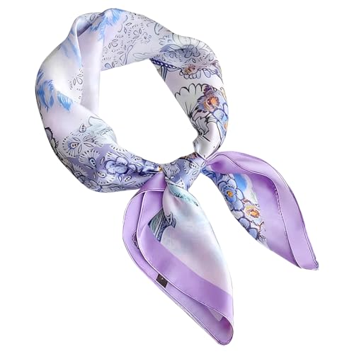 1 Zimoer Foulard Carré en Satin à Motifs 70x70cm - Accessoire de Mode Polyvalent pour Femme, Style Tendance et Bureau (Violet)