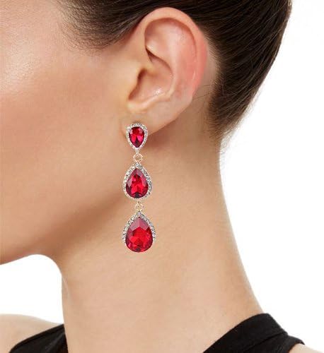 EleQueen Women's Gold-tone Austrian Crystal Teardrop Pear Shape 2.5 Inch Long Earrings - Image 2