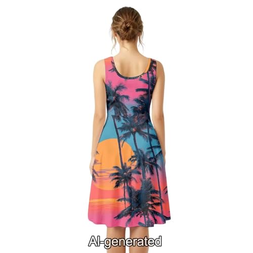 Image of Dreaweet Casual Sleeveless Dresses for Women Girls, Round Neck Tank Dresses with Pockets Summer Sundress Size XS-4XL
