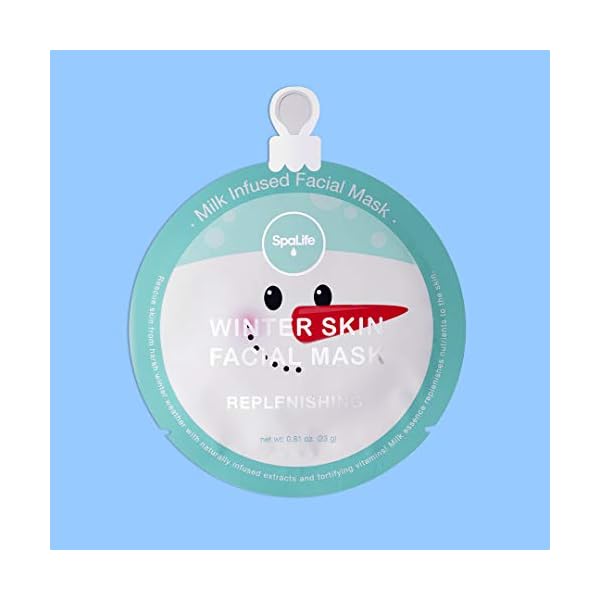 SpaLife Winter Skin Facial Mask 12-Count Set - Infused with 4 Skin-Loving Ingredients - Moisturizing and Hydrating Sheet Masks - Rejuvenating Spa Treatment for a Glowing Complexion