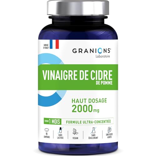 GRANIONS - Vinaigre de Cidre de Pomme 2000 MG - Coupe Faim & Perte de Poids - Probiotique Naturel - Vinaigre de Cidre Perte de Poids - Confort Digestif - Made in France - 90 Comprimés
