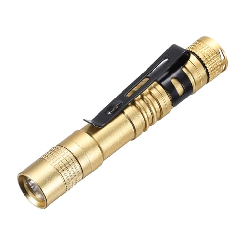 PATIKIL Mini Taschenlampe mit Clip Super Leicht Klein LED Stift Taschenlampen Aluminium Weiß Licht Taschenlampe Batterie Betrieben für Camping Wandern Golden