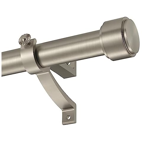 Curtain Rods for Windows 28 to 48", 1-Inch Diameter Brushed Nickel Curtain Rod with Aluminum “R” Brackets and End Cap Finials, Adjustable Window Drapery Rods for Blackout or Sheer Curtain Panels Cover