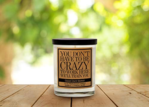 You Don't Have To Be Crazy To Work Here, We'll Train You - Funny Candle Gift For Coworkers, Inspirational New Job Gift For Women, Men, Boss Lady Gift, Best Boss, Congrats On New Job, Promotion, Office #TOP1