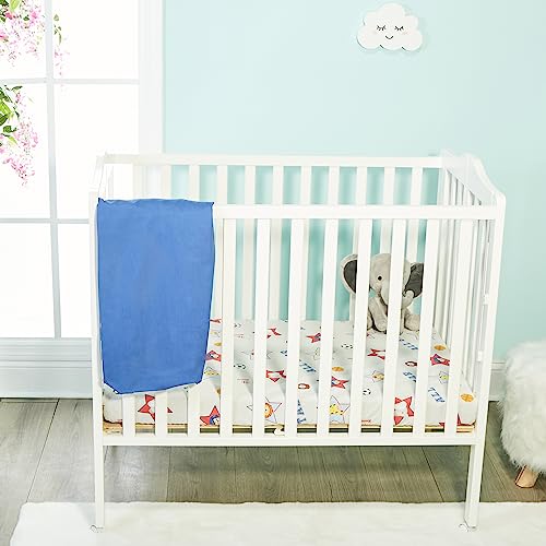 Image of 2 Pack n Play Mattress Sheets - 100% Percale Weave Cotton Soft Portable Crib Mattress Sheets for Boys with Jungle Sports and Solid Blue Design; 2 Pc Playpen Mattress or Mini Crib Sheet Fitted Set