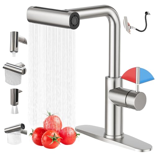 GALASALA Llaves para Fregadero de Cocina De Acero Inoxidable, Mezcladora para Fregadero Extraible, Grifo de Cocina Con 2 Mangueras Fría y Caliente, Monomando para Fregadero Con...
