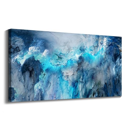Image of Mofutinpo Blue Abstract Canvas Wall Art | Modern Contemporary Painting for Living Room, Bedroom, and Office | Large Abstract Artwork | Ready-to-Hang Home Decorations | 29x58 Inches