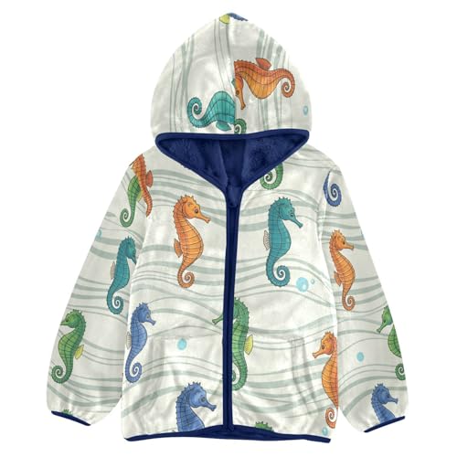 Seahorse Pattern with Colors Toddler Fleece Jacket Girl Boys Hooded Fleece Jacket Coat Warm Outwear Zip-up 3-10T