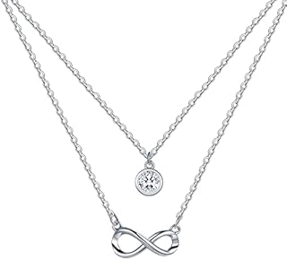 REIOT Women's Infinity Necklace, 925 Sterling Silver Infinity Pendant Necklace with Layered Chain, Ladies Happy Birthday Gift Ideas