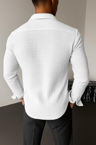 Image of Men's Casual Button Down Shirts Long Sleeve Linen Shirt Fashion Textured Beach Summer Shirts| Men Stylish Shirt | Men Fancy