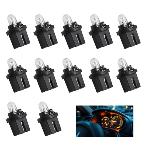 12 Piezas Bombilla LED T5 B8.5D 12V Salpicadero, Bombillas Tablero Coche 2W, T5 Reemplazo Amarillo Cálido para Instrumentos de Automóvil, Luces de Control de Tablero y Interior del Vehículo