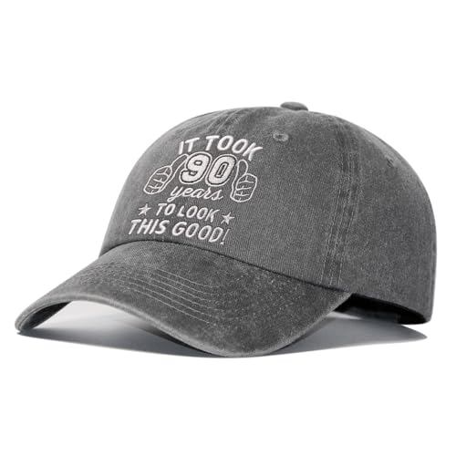 90th Birthday Gifts for Men, Birthday Gifts for 90 Year Old Man Women, Unique 90th Birthdays Hat for Grandpa Dad Husband, Cool 90 th Birthdays Decorations, Adjustable Embroidered Baseball Cap
