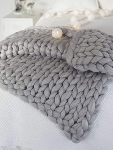 Clootess Chunky Merino Wool Yarn Bulky Big Roving For Diy Hand Made Knit Blanket Throw - Light Grey 8 Lbs #TOP6