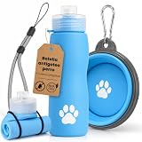 Botella Pipi Perro con Cuenco Plegable | Bebedero Portátil para Perros de Silicona Premium 350 ml | Botella PIS Perro 450ml Antigoteo con Cuerda y Mosquetón | Ideal para Paseos, Viajes y Excursiones