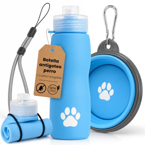 Botella Pipi Perro 450ml con Cuenco Plegable | Bebedero Portátil para Perros de Silicona Premium 350 ml | Botella PIS Perro Antigoteo con Cuerda y Mosquetón | Ideal para Paseos, Viajes y Excursiones