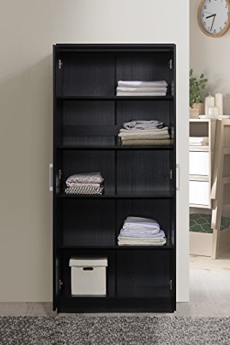 Hodedah 2 Door Wardrobe with Adjustable/Removable Shelves & Hanging Rod, Black