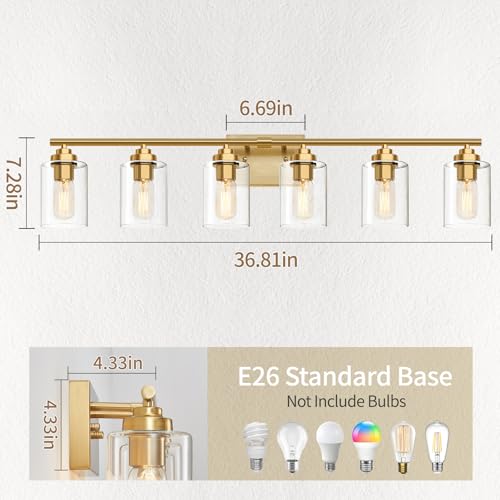 Image of SKEJAO Bathroom Vanity Light Over Mirror,Bathroom Light Fixture Wall Sconce Lighting for Bedroom,Living Room (Gold, 6-Light)