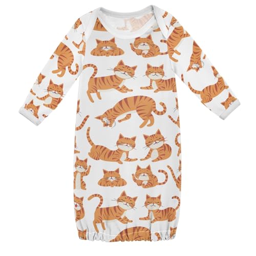CHIFIGNO Girls Cartoon Orange Cats Baby Sleepers Cotton Long Sleeve Baby Boy Going Home Outfit Newborn 3-6 Months