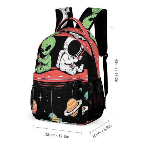 Travel Bookbag Set with Lunch Bags and Cosmetic Bag Alien And Astronaut Space Fishing Trip (2) Backpack with Lunch Box Storage Bag Backpack Bookbag Set2