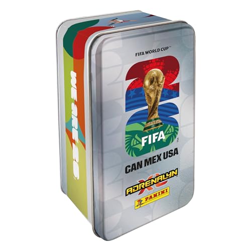 Coupe du Monde DE LA FIFA 2026 Trading Cards Game Boîte métal 8 Pochettes + 1 Golden Baller + 3 Cartes édition limitée (4 Coloris aléatoires)