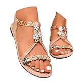 Générique Sandales Femme Été Bohême Plates Été Cuir Bout Ouvert Chaussures Sandales Décontracté Confortables Antidérapantes Plateforme avec Talon Bloc Pas Cher Chic Tongs de Plage Claquette