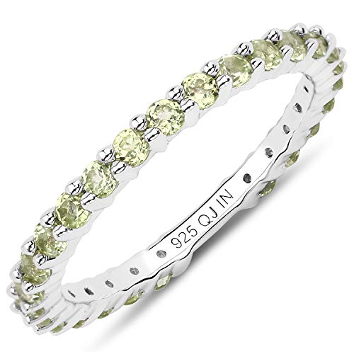 JOHAREEZ Peridot Ring - 0.91 Carat Natural Peridot Rounds Full Eternity Band Ring in .925 Sterling Silver - August Birthstone - Engagement Ring - Promise Ring